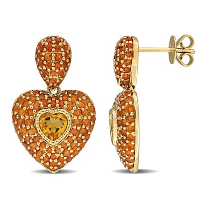 Miadora 2 3/4ct TGW Madeira Citrine and Citrine Cluster Heart Drop Earrings in 14k Yellow Gold
