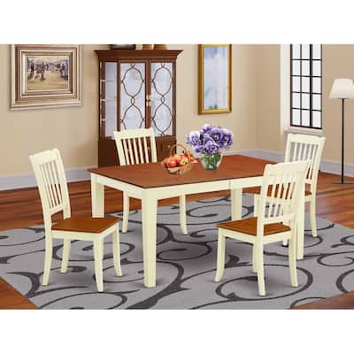 Art Nouveau Dining Set 54x66 Inch Table w/ Leaf & 4 Chairs - Rectangular Kitchen Table Set