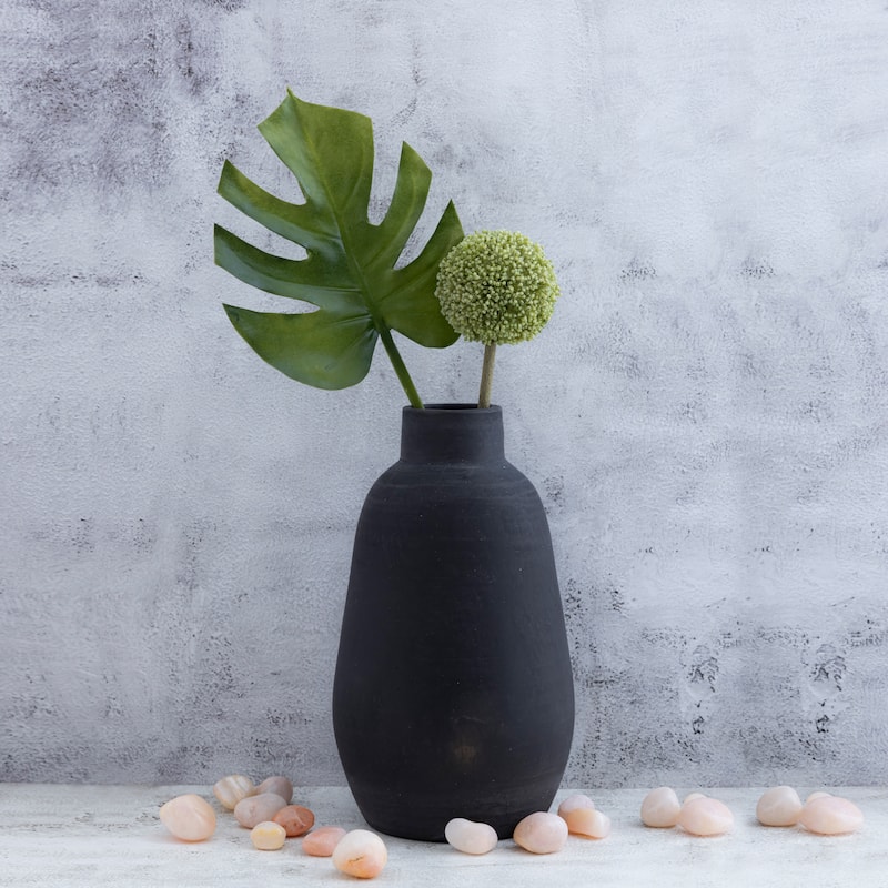 Black Terracota Bottle Vase - Black