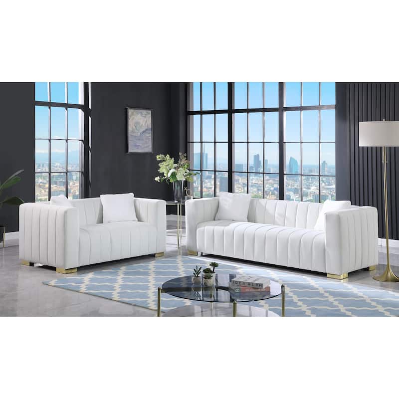 Modern White Velvet Loveseat Sofa with Clean Lines and Premium Features