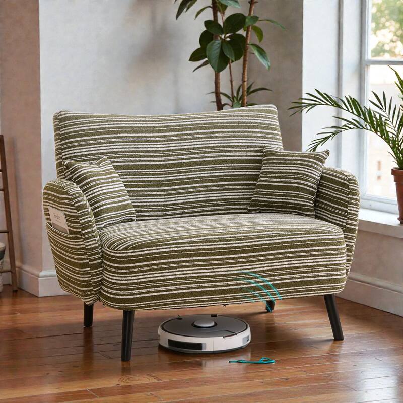 Modern Boucle 2-Seater Sofa with Storage Pockets, Deep-Seated Small Couch with Armrest Pillows for Apartments