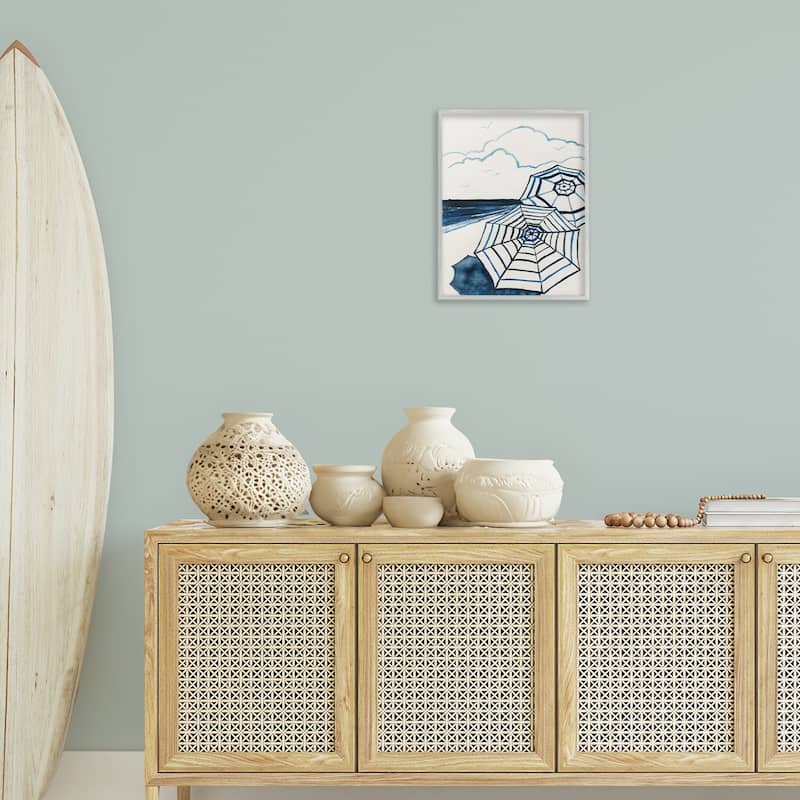 Stupell Umbrellas on Minimal Beach Framed Giclee Art Design By Carol Robinson