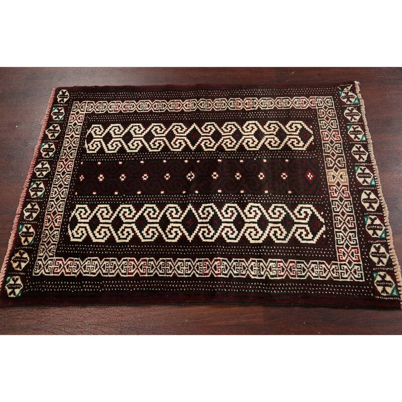 Geometric Persian Balouch Area Rug Handmade Traditional Wool Carpet - 2'9" x 3'9"