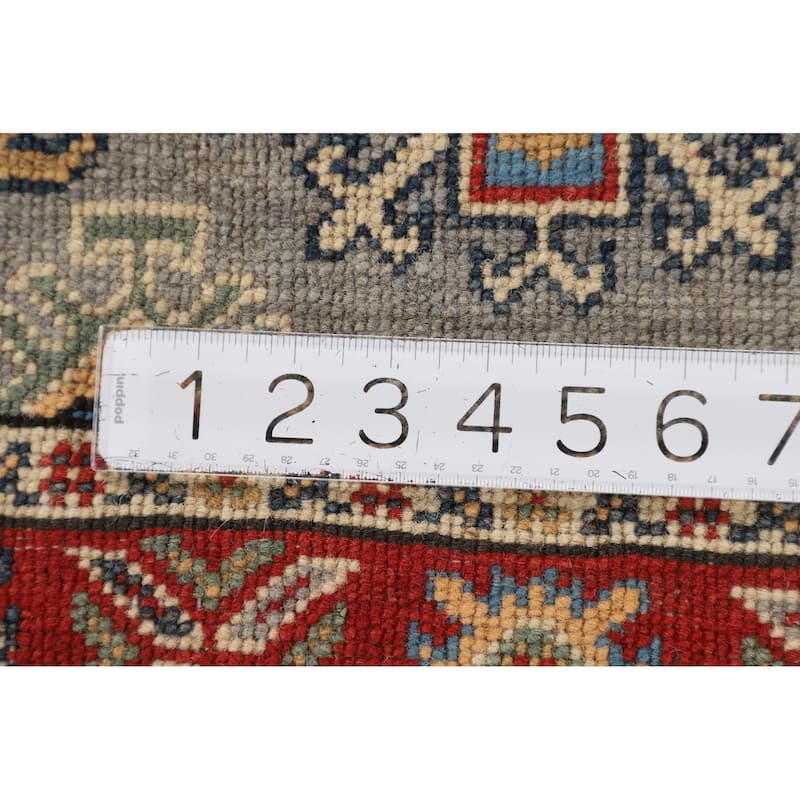 Geometric Kazak Oriental Runner Rug Hand-Knotted Grey Wool Carpet - 2'3" x 5'11"