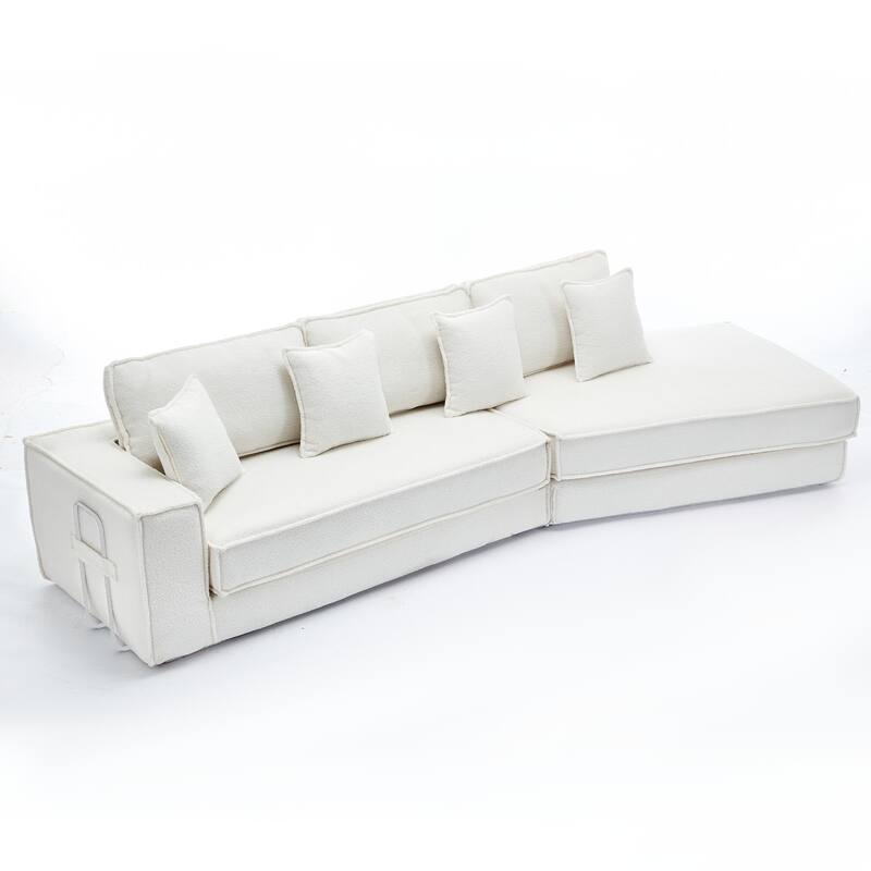 133" Lamb Velvet Convertible Sleeper Sofa with 7 Pillows (3 Back + 4 Throw), Foldable Gaming Bed Design