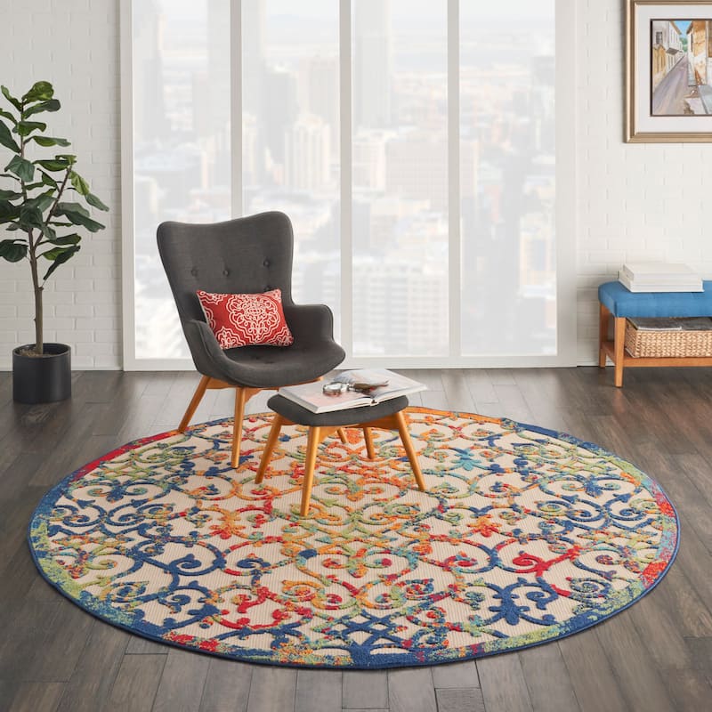 Nourison Aloha Transitional Scroll Indoor/Outdoor Damask Rug