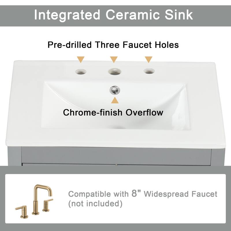 Bathroom Vanity with Sink, Vanity Set with Glass Door and 2 Drawers, Wooden Bathroom Cabinet with Adjustable Shelf