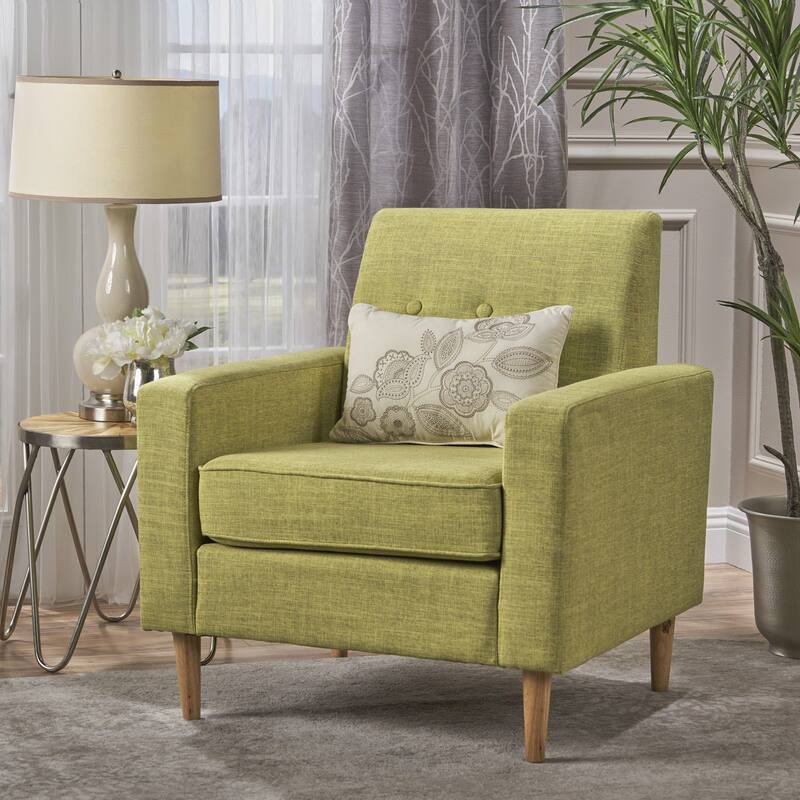 Roomfitters Modern Upholstered Club Chair with Cushioned Seat, Button-Tufted Back and Wooden Legs for Living Spaces, Green
