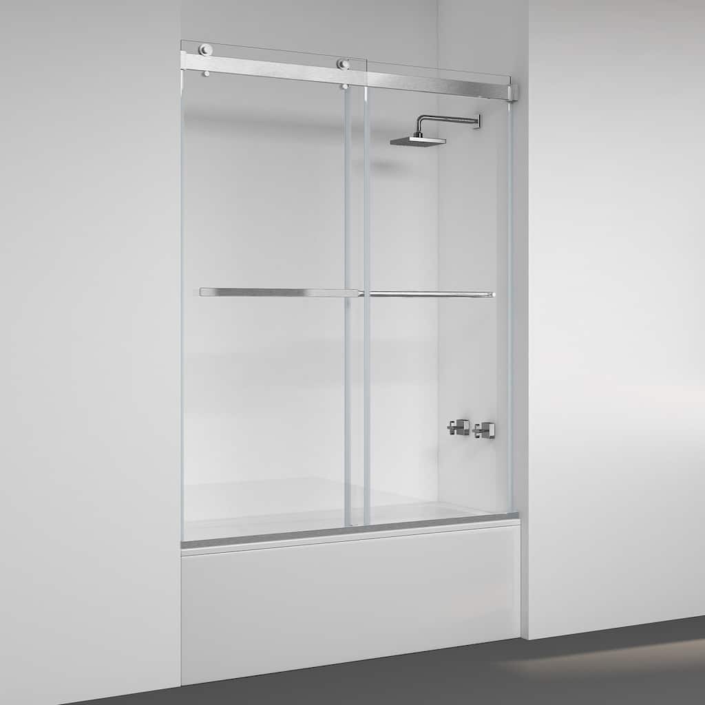 Spezia 60" W x 58" H Sliding Frameless Tub Door in Brushed Nickel - 60" W x 58" H