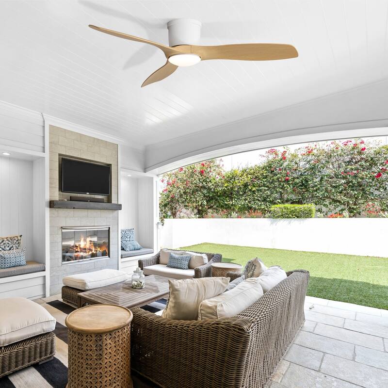 52 Inch Modern Flush Mount Ceiling Fan with LED Light 6 Wind Speeds ABS Fan Blades Reversible DC Motor