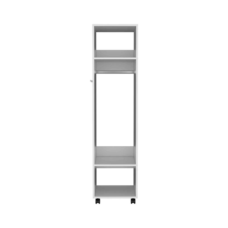 15.7" Modern Mirrored Armoire with Three Shelves, Casters and Hanging Rod