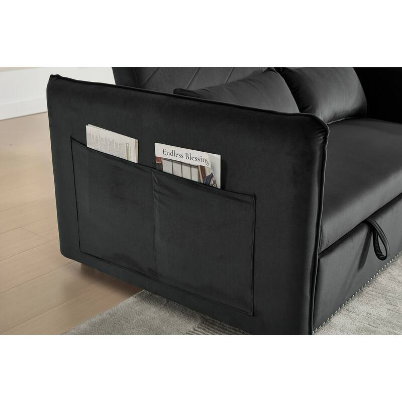 55" 3-in-1 Velvet Sleeper Futon Loveseat with 2 Pillows Recline Pockets