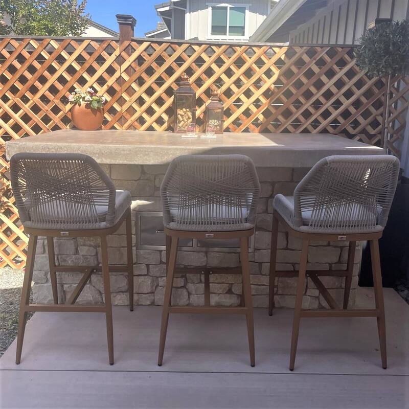 PURPLE LEAF 2 Set Outdoor Bar Stool Chair Set, Modern Counter Height Stool, Cushion Included