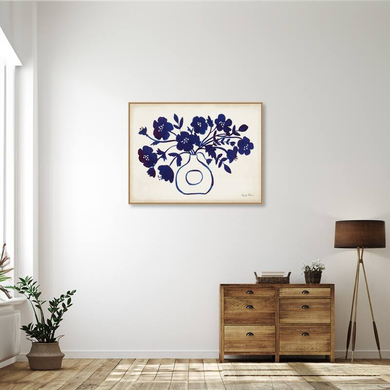 Modern Blue Vase II by Farida Zaman Framed Canvas Wall Art Print - Sylvie Maple