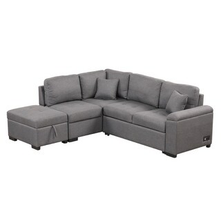 2 USB Ports sofa cabinet Dark Gray couch sleeper Velvet sofa-bed ...