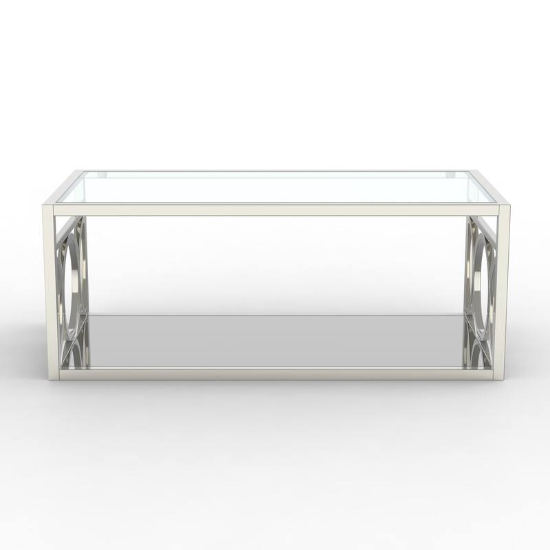 47.3" Contemporary Chrome Metal Tempered Glass Top Coffee Table