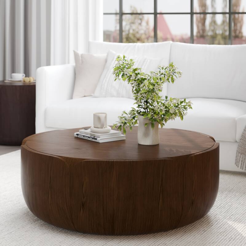 GDFStudio Evandor Tulip-Shaped Magnesium Oxide Coffee Table for Indoor and Outdoor - Brown