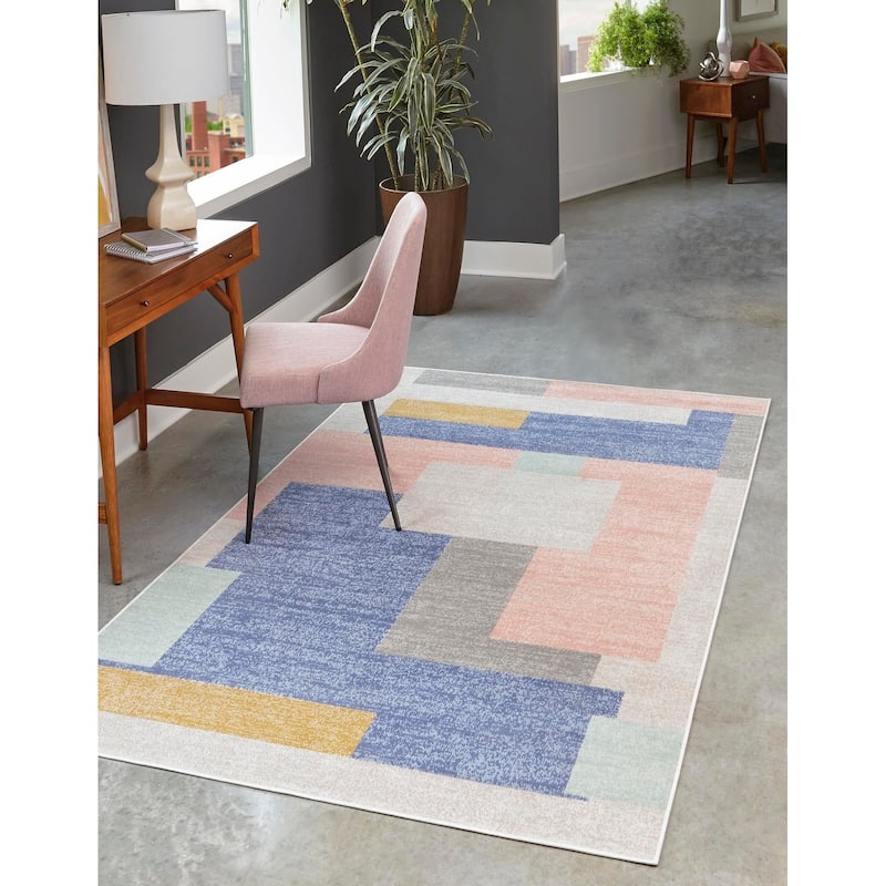 Contemporary Heloise Collection Area Rug - 4'x6' - Multi-Blue