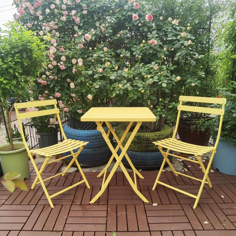 Portable Outdoor 3-Piece Folding Table and Chair Set for Balcony Patio Garden