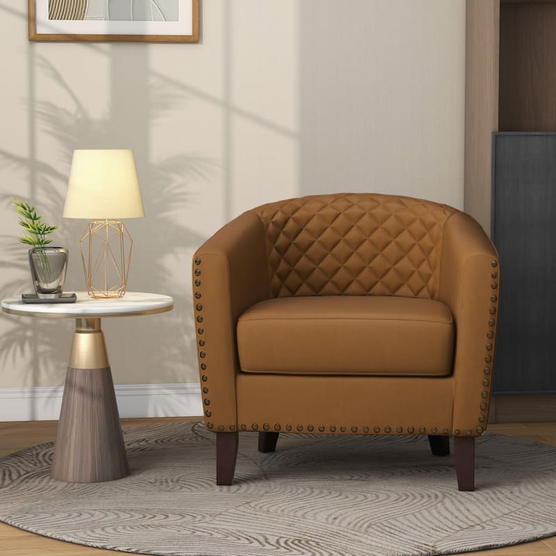 Faux Leather Barrel Accent Chair - Single - Coffee