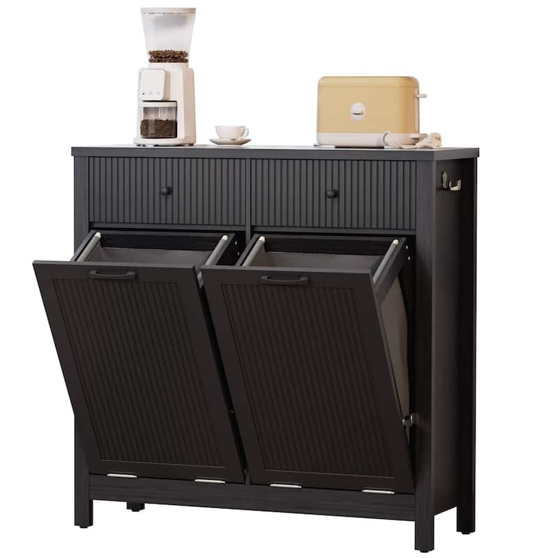 Black 20 Gallon Double Tilt Out Trash Cabinet with 2 Drawers