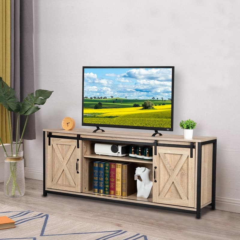 Sliding Barn Doors TV Stand for 58-Inch TV Console Cabinet - n/a