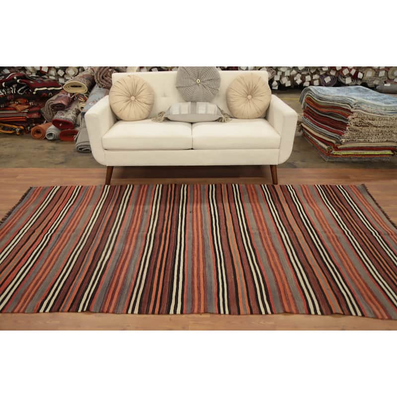 Hand Woven Oriental 100% Wool Carpet Southwestern Geometric Multi-Colored Kilim Area Rug - 8' 11'' X 4' 8''