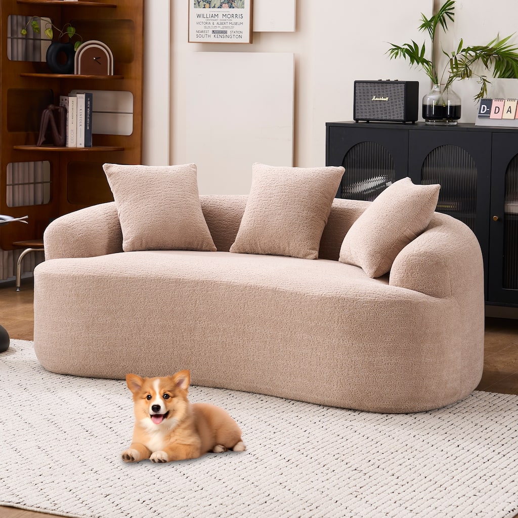 GDFStudio - Soft Upholstered Curved Loveseat Sofa with 3 Pillows for Small Spaces