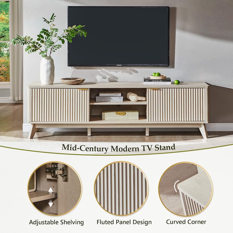 70" Modern Fluted TV Stand for Living Room, Wood Entertainment Center