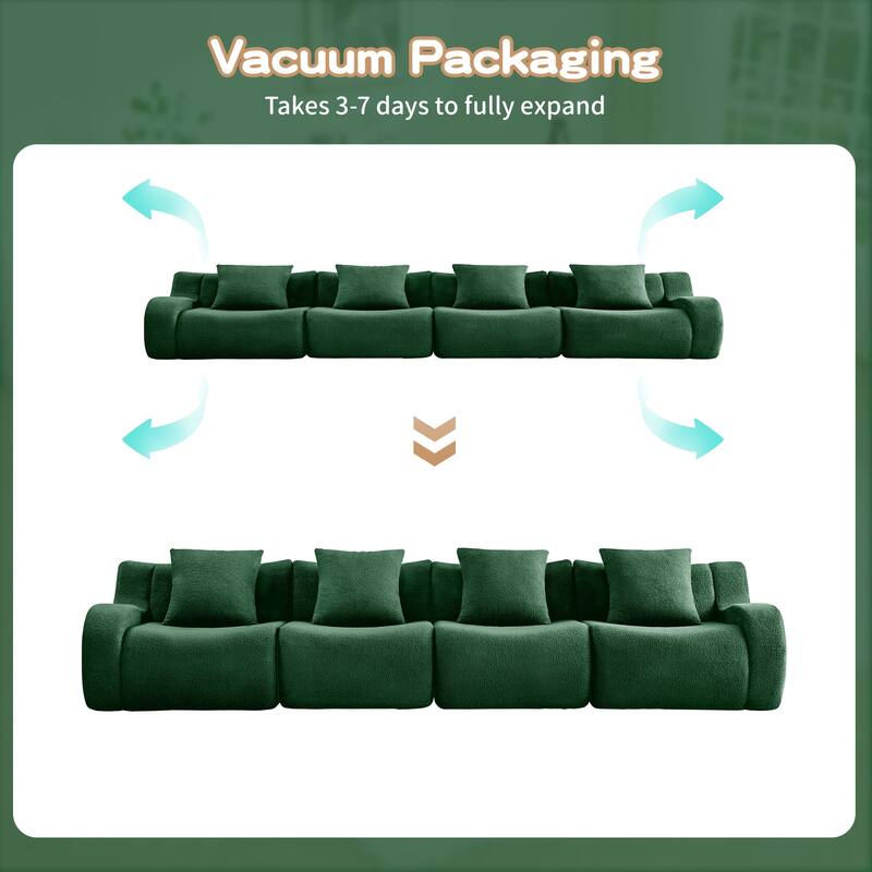 Roomfitters 4-Seat Teddy Fabric Boneless Sofa, No Assembly Modular Couch with 32D Sponge
