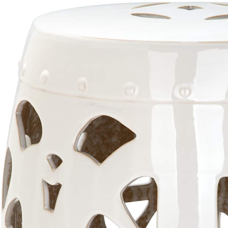 SAFAVIEH Rivkah Stencil Antique White Blossom Ceramic Decorative Garden Stool