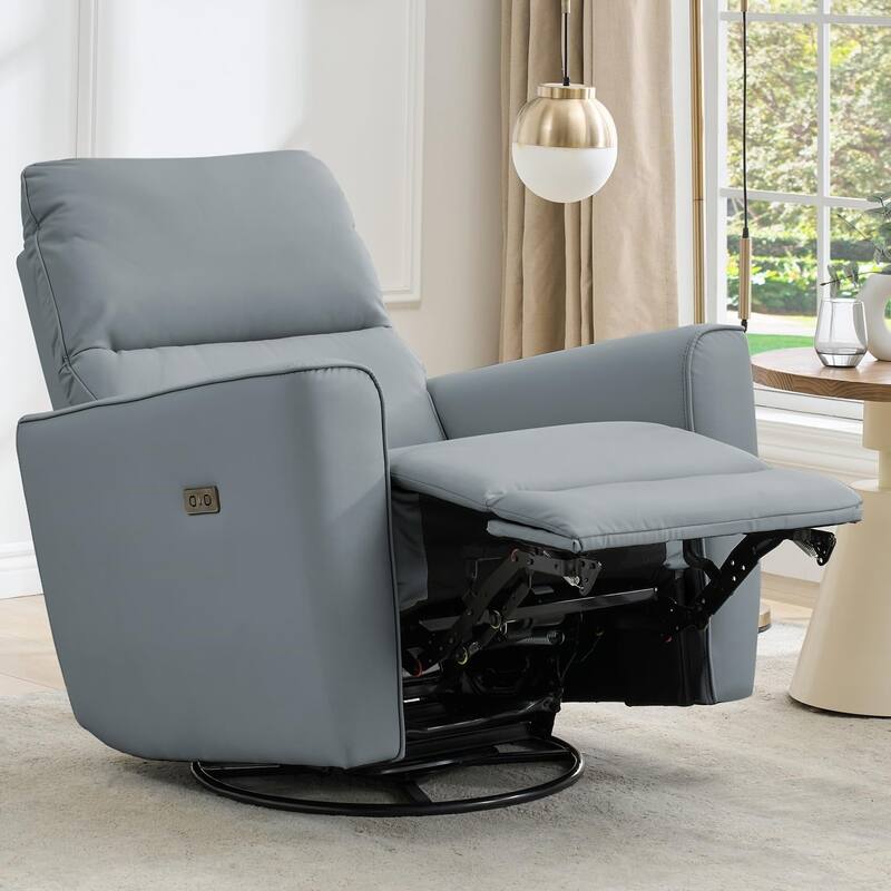 Power Recliner Chair Swivel Rocking Glider PU Leather Upholstered Glider Recliner Nursery Chair