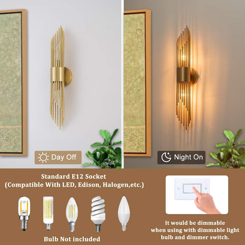 2-Light Gold Vertical Slat Wall Sconce MidCentury Modern Linear Design