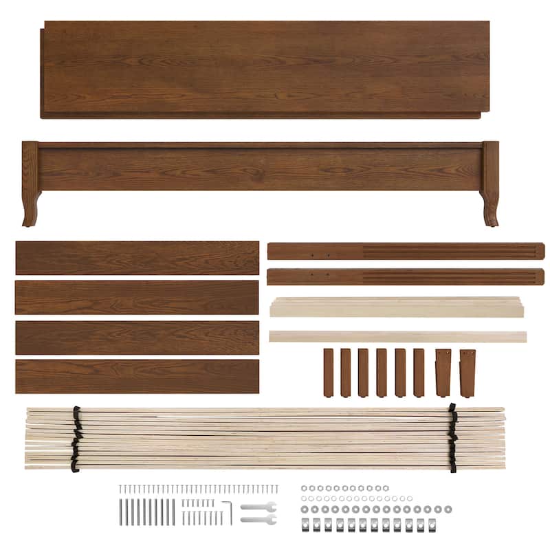 Solid Wood Panel Platform Bed with Headboard, Double Size Beds Wooden Rustic Bed Frame Bedroom Furniture