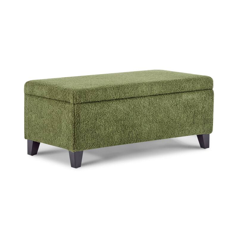 Storage Ottoman with Flip-Top Lid, Easy Assembly, Boucle Fabric & Birch Wood Legs, Green