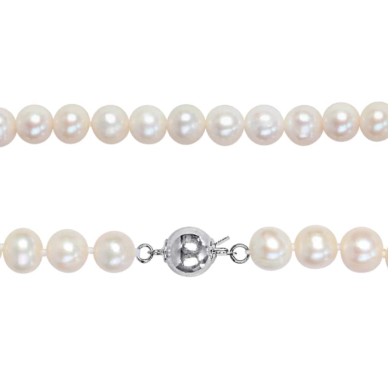 Miadora 8-9mm Cultured Freshwater Pearl Necklace Elastic Bracelet Set Goldtone Ball Clasp - 18 in