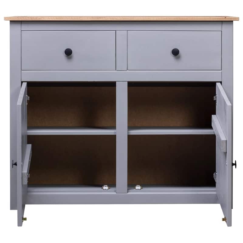 vidaXL Sideboard 2-Drawer Cupboard Sideboard Buffet Cabinet Solid Pinewood - 36.6" x 15.7" x 31.5"