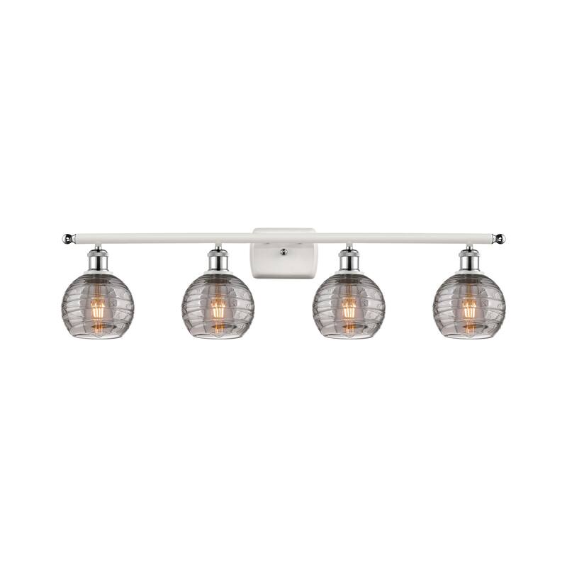 Innovations Lighting 516-4W 9 36 Athens Deco Swirl Vanity Athens Deco - White Polished Chrome / Light Smoke Deco Swirl