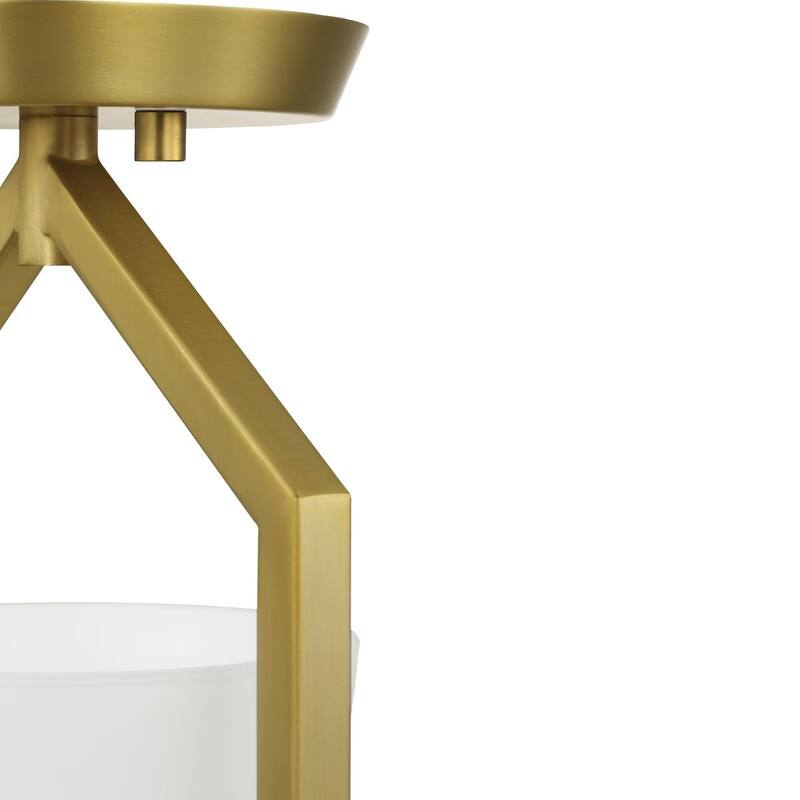 Vertex Collection One-Light Brushed Gold Etched White Contemporary Semi-Flush Mount - 7.37 in x 5 in x 11.62 in