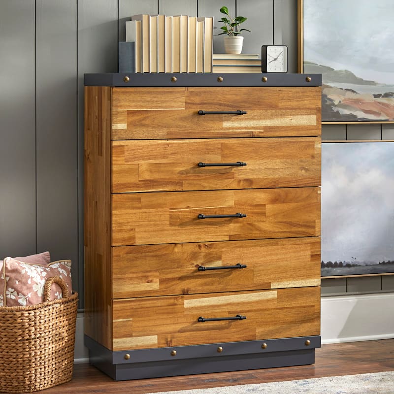 Lifestorey Drake 5-Drawer Chest - Brown/Charcoal Grey