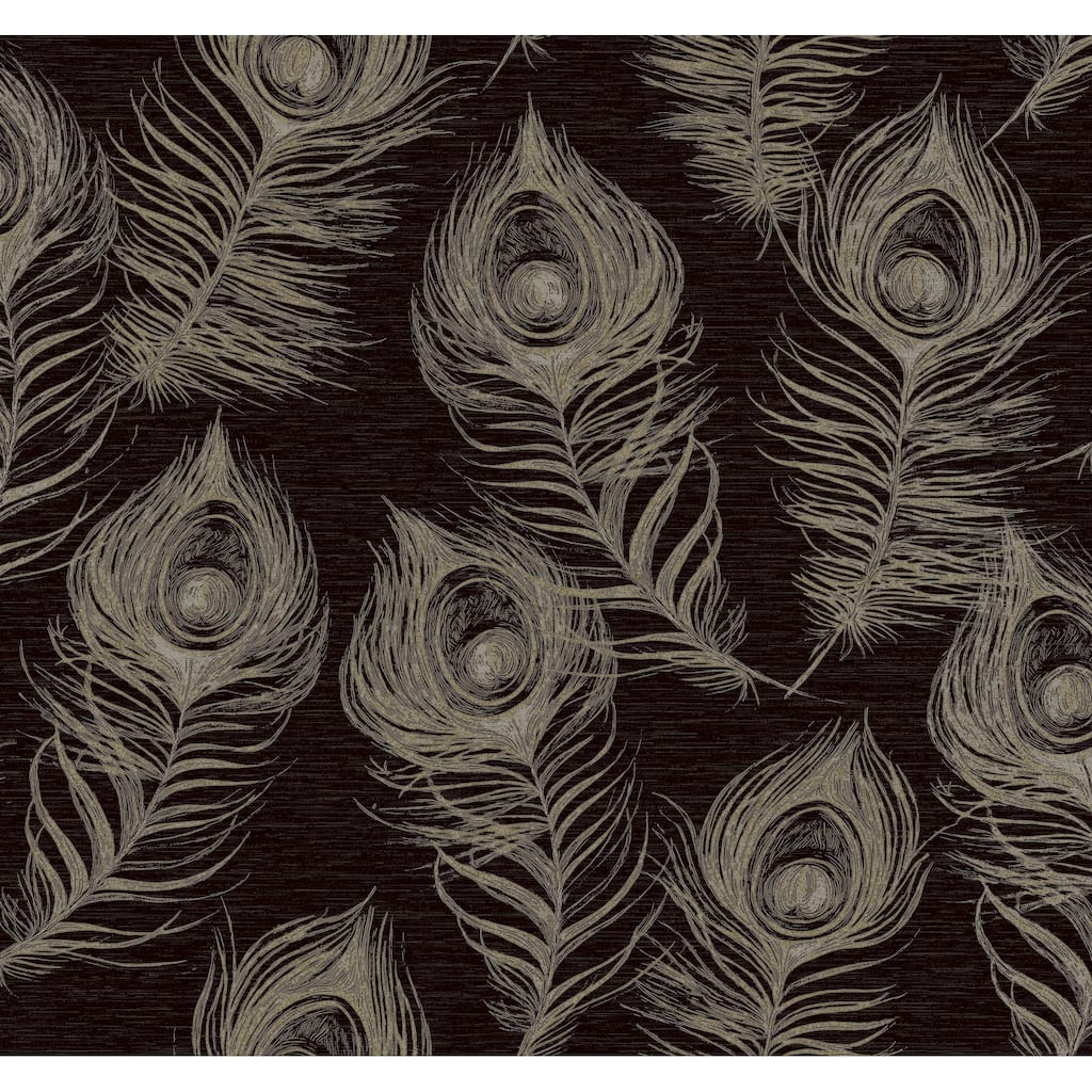 Candice Olson Regal Peacock Black Wallpaper