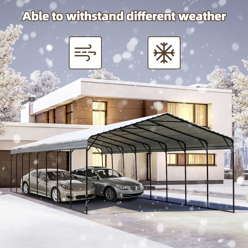 EROMMY Outdoor Carport with Galvanized Steel Roof, Heavy-Duty All-Weather Shelter for Cars, Boats and Equipment