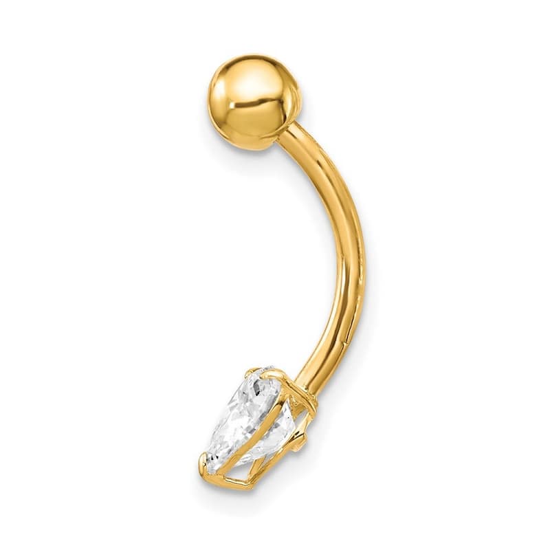 Curata 10k Yellow or White Gold 14g 6mm Heart Shaped Simulated Diamond Belly Ring Dangle Piercing - 6x22mm