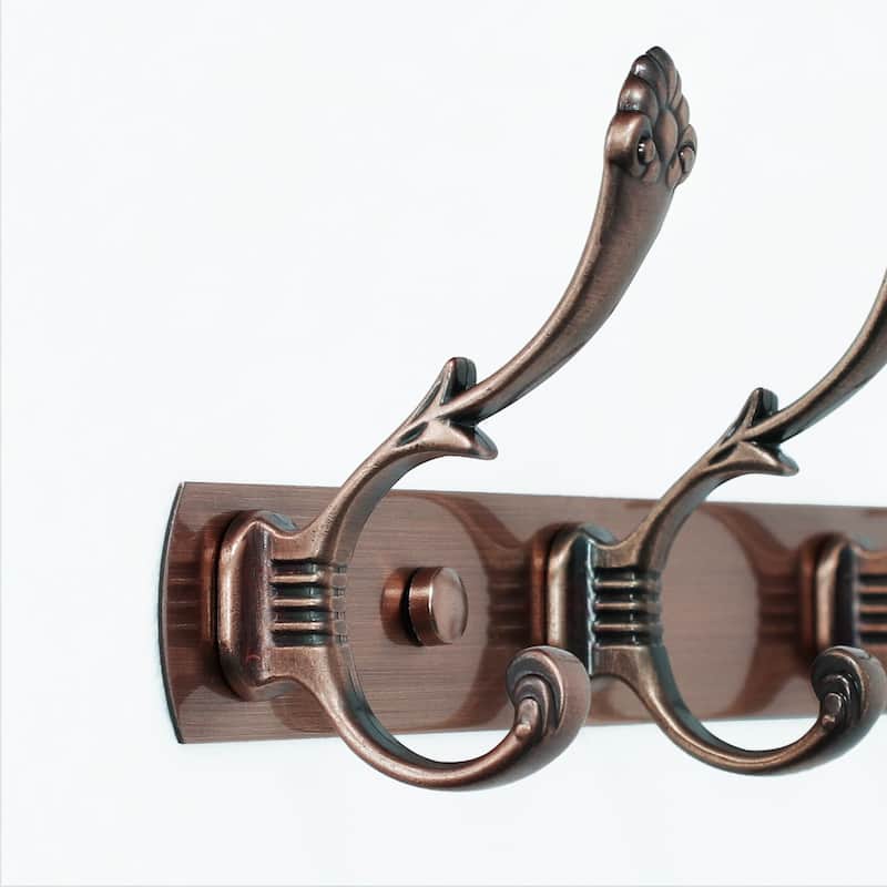 Dual Wall Hook Stainless Steel Base 9.6 Inch 3 Hooks Coat Towel Holder - Copper