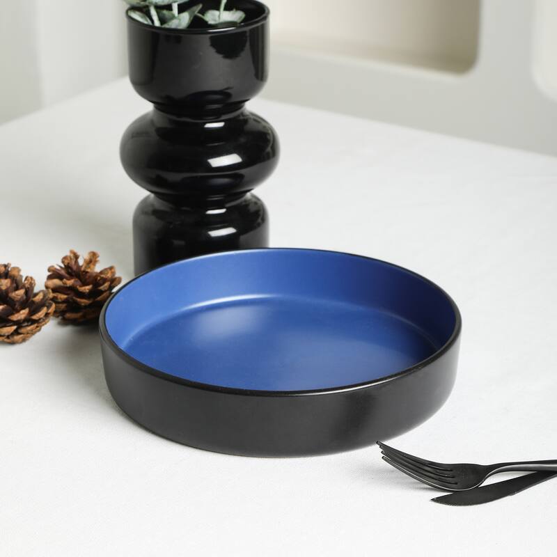Stone Lain Stoneware Pasta Bowls Set - Blue and Black