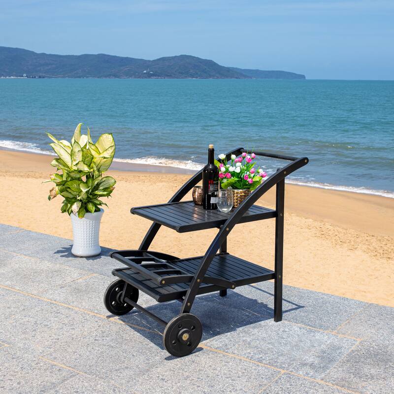 SAFAVIEH Outdoor Johana Acacia Wood Tea Cart - 25Wx34Dx34H