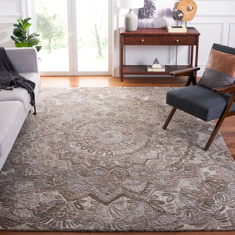 SAFAVIEH Handmade Marquee Genta Modern Medallion Wool Rug - 9' x 12' - Grey/Ivory - Rectangle