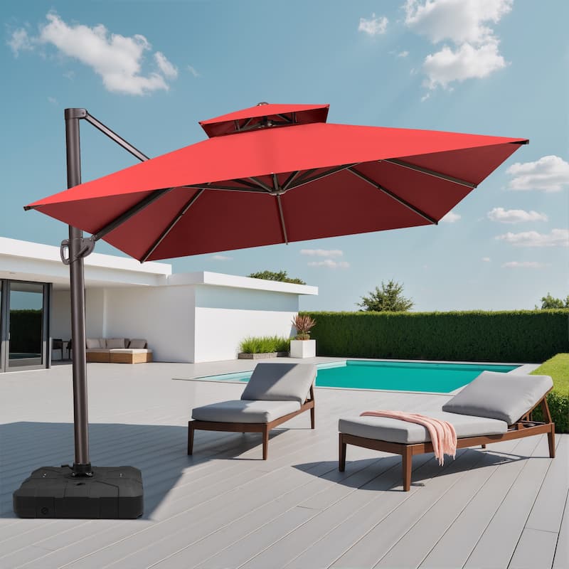 Crestlive Outdoor 13 x 10ft 360-degree Rotation Patio Cantilever Umbrella with Base - Red
