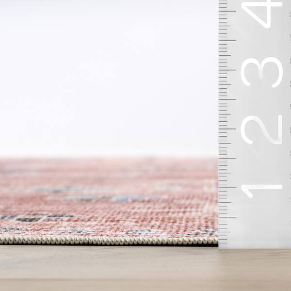 dimension image slide 0 of 3, Nuloom Vivica SplashGuard Faded Medallion Machine Washable Area Rug