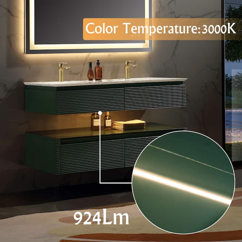 Modland 36''/48'' Floating Bathroom Vanity with ETL-Certified LED Lighting, Soft-Close Drawers & Waterproof, Green